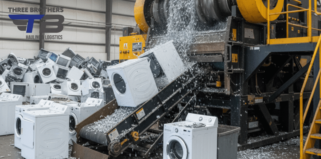 Large industrial machinery recycling washing machines.