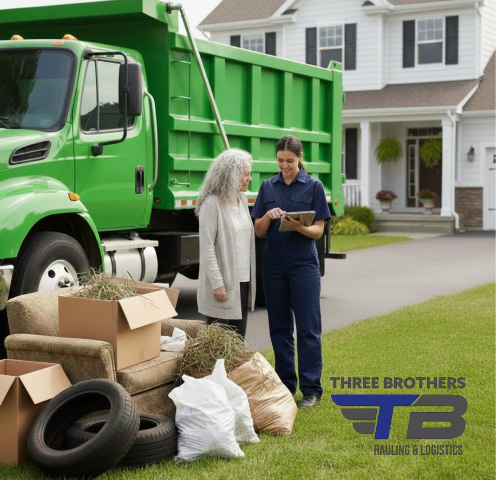 Junk removal truck collecting household waste