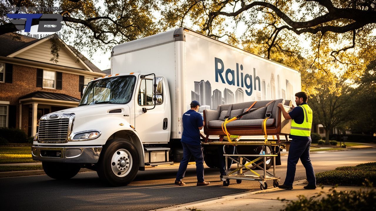 Raleigh movers carefully load a sofa onto a moving truck